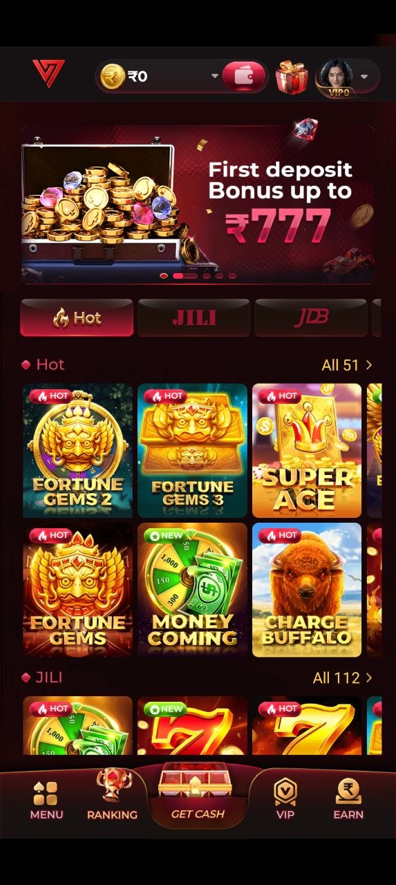 Smartphone displaying the IV7 App homepage with game categories and promotional banners.